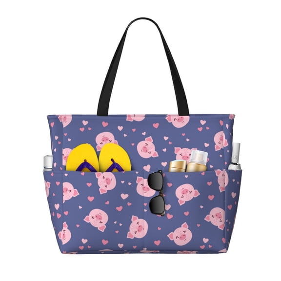 Naloa Cute Pig Large Capacity Beach Bag, Waterproof Sandproof Beach Swim Pool Bag Tote Bag for Women