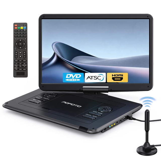 Reproductor de DVD portátil POFOTO 17,5 con pantalla giratoria HD de 15,6"