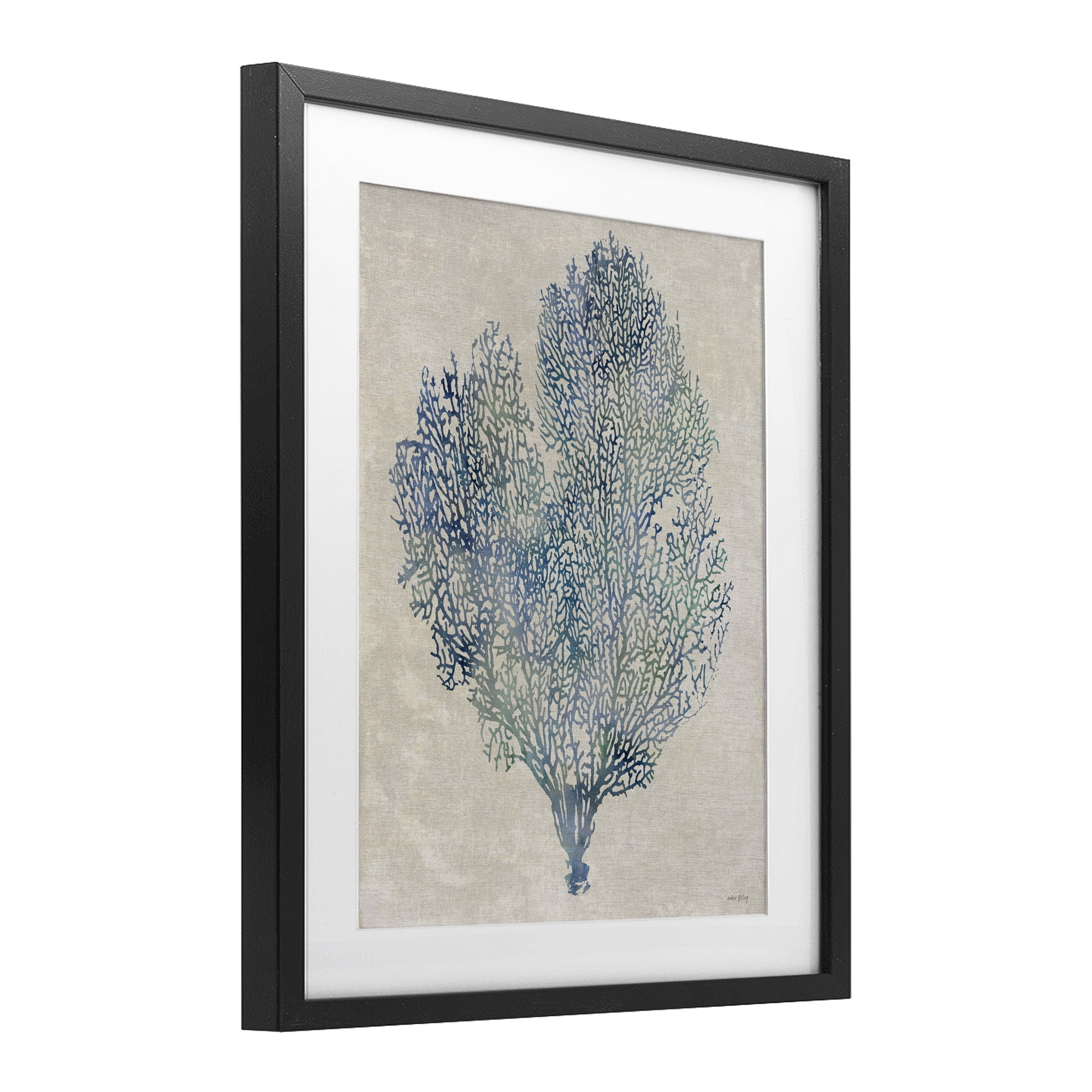 Stupell Industries Fan Coral in Blue & Green Black Framed Print Under Glass, design by Amber Sterling