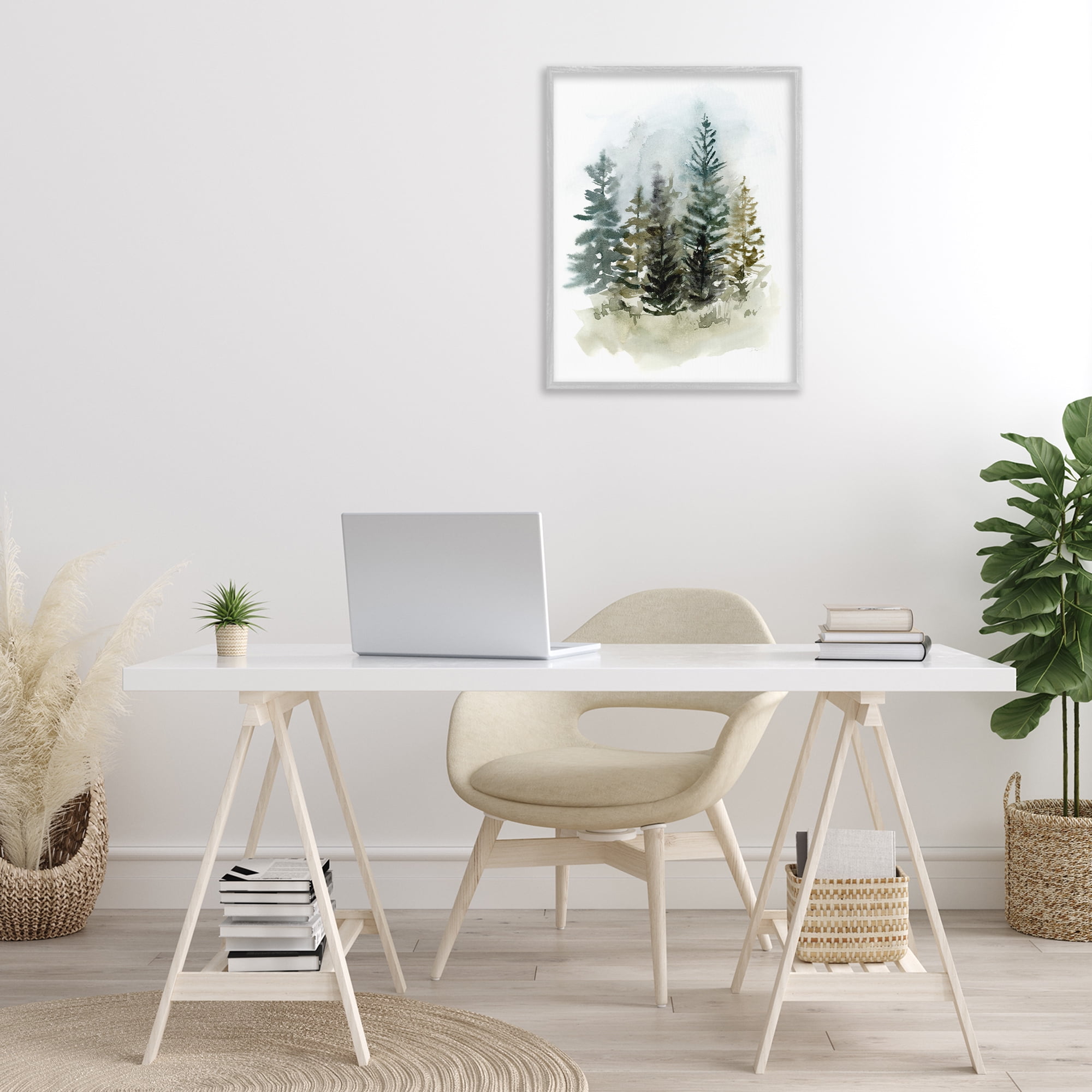 Stupell Industries Layered Woodland Trees Botanical & Floral Painting Gray Framed Art Print Wall Art, 24 x 30