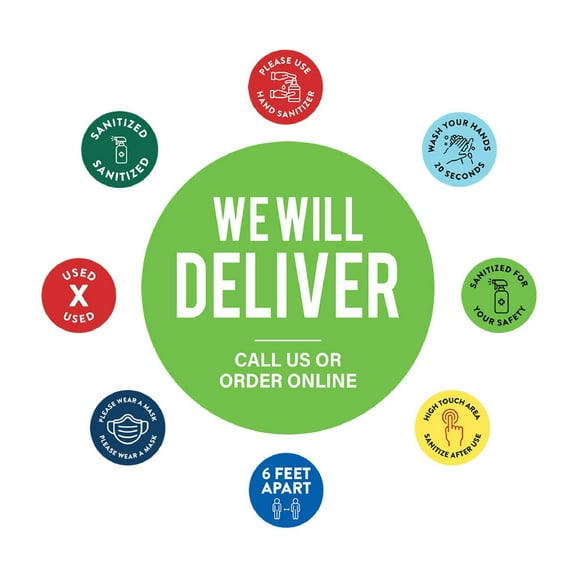 Koyal Wholesale Restaurant Social Distancing We Will Deliver Business Signs, 50-Pack, Vinyl Sticker Decals
