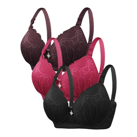 biudgviw 3pc Bras for Women Wireless Underwire Push up Bralettes Lightweight Adjustable Strap Pleated Full Coverage Bras