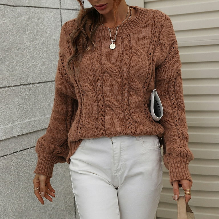 Women's Sweaters, Fall Outfits Turtleneck Sweater Women Winter Outfits  Women's Autumn And Solid Round Neck Long Sleeve Knit Sweater Pullover Color  Neck Pullover Sweater Outfits (S, A-red) TBKOMH 