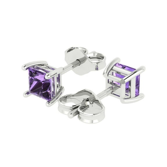 1.5 Ct Princess Cut Studs Purple Alexandrite 18K White Solid Solid Gold Everyday Dainty Earrings Push Back