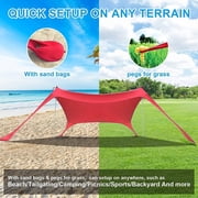 YUEWO Beach Canopy Sun Shade with UPF 50+ UV Protection, Beach Tent Sun Shelter with Sandbags, Poles and Ground Pegs, Anti-Wind Ropes, Outdoor Pop Up Tent for Camping, Backyard and Picnics (Red)