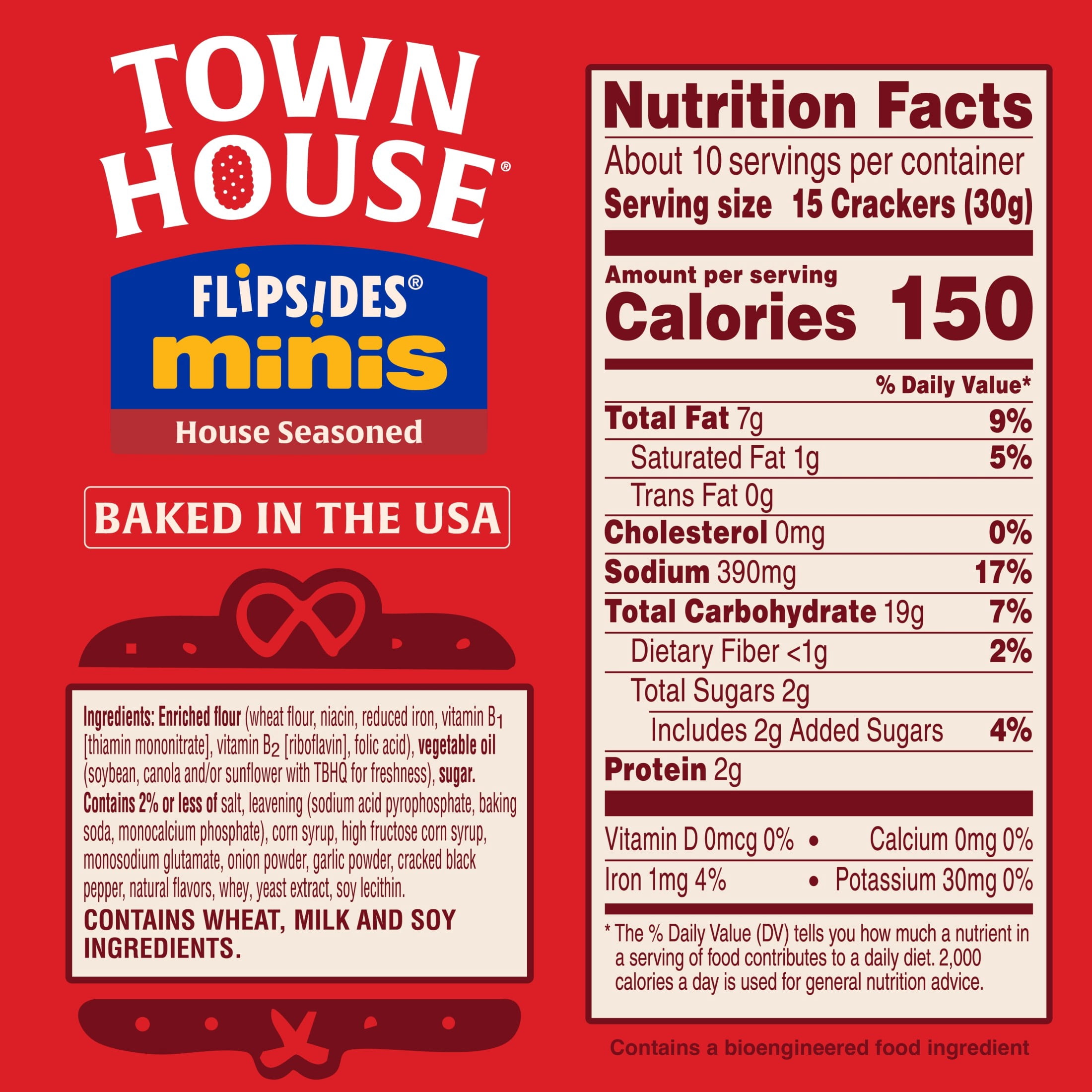 Town House FlipSides Minis House Seasoned Oven Baked Crackers, Salty Snacks, 10.2 oz