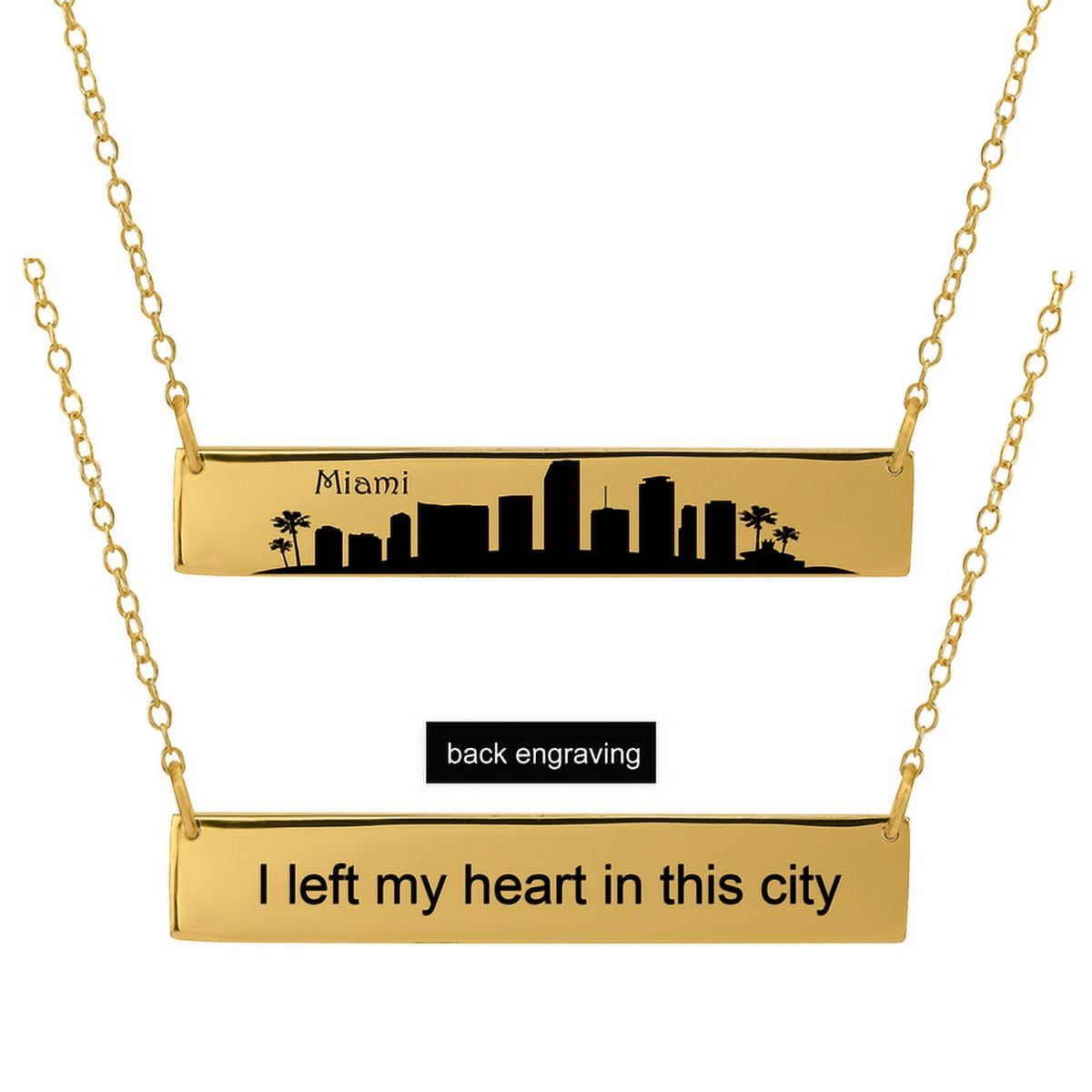 Personalized Sterling Silver, Gold Plated, 10k or 14k City Skyline Bar Necklace With 18 inch Link Chain