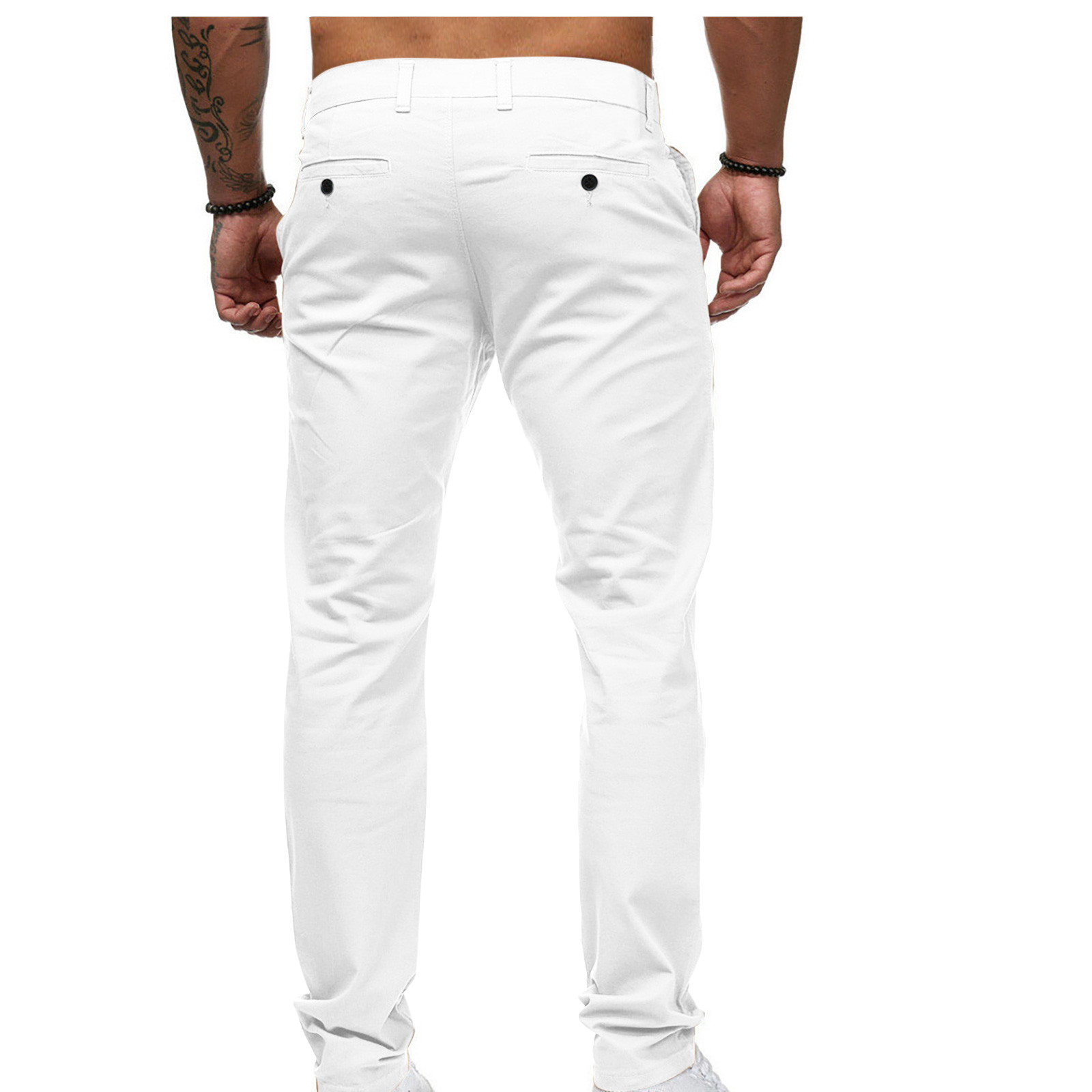 DeHolifer Mens Casual Chinos Pants Cotton Slacks Elastic Waistband Classic Fit Flat Front Khaki Pant White 4XL - image 5 of 5