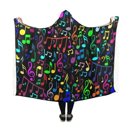 Music Note Design - ASHLEIGH Fashion Design Hooded Blanket Music Notes Bunte Noten Wearable Blanket 50x60 Inch Comfotable Hooded Throw Wrap