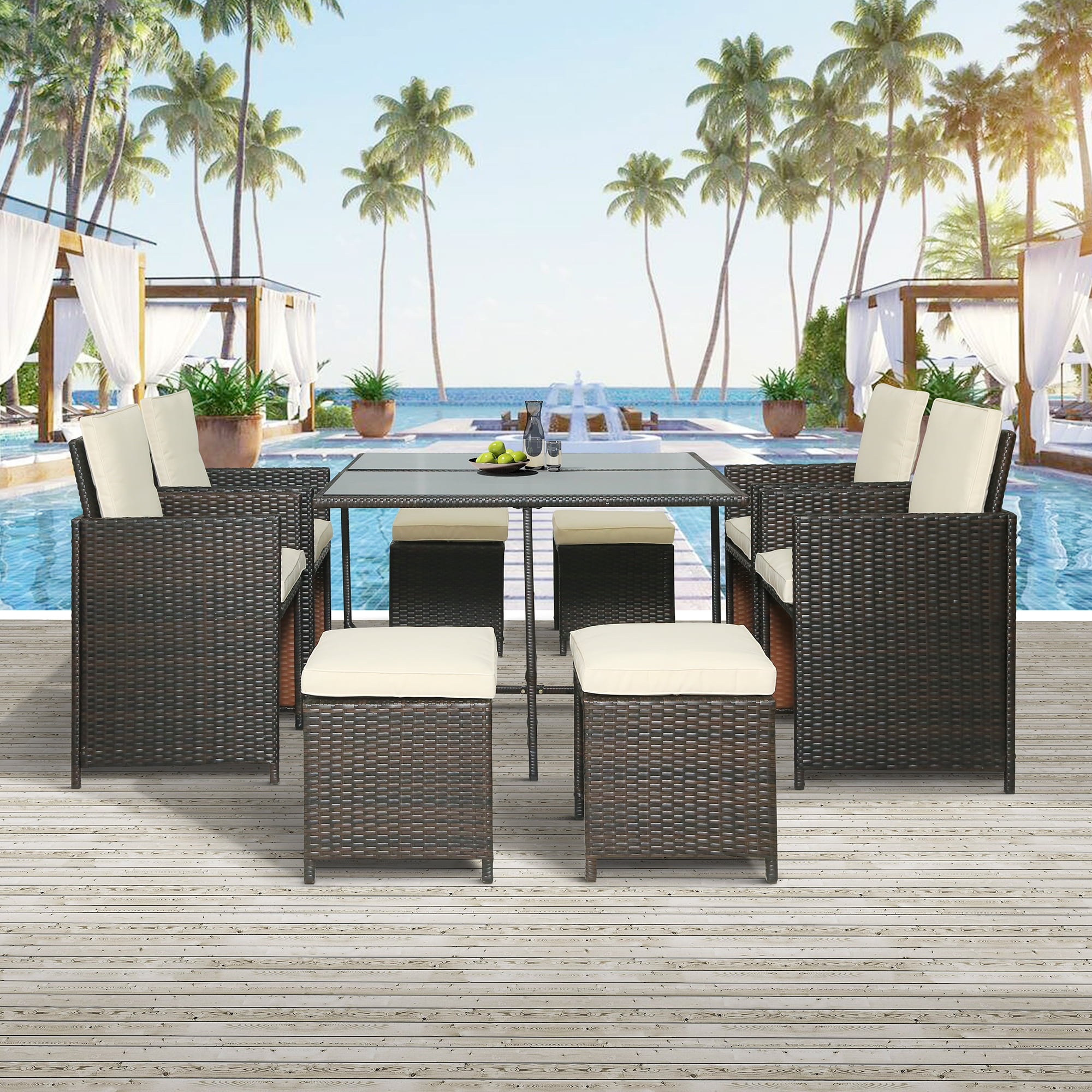 Enyopro 9 Piece Patio Furniture Dining Set Outdoor Rattan Wicker Patio