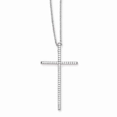 Sterling Silver Long Pave CZ Cross Pendant Necklace 18"