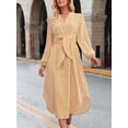 thumbnail image 2 of xiaxaixu Robe Midi Rayée pour Femmes Printemps Automne Robe Chemise Décontractée Manches Longues Col en V Robes à Bandage, 2 of 9