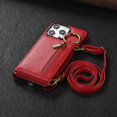 thumbnail image 3 of Funda de cuero con correa para el hombro para iPhone, funda de lujo con cremallera para tarjetas, 11, 12, 13, 14, 15, 16 Pro Max Plus, funda con cordón para teléfono, 3 of 5