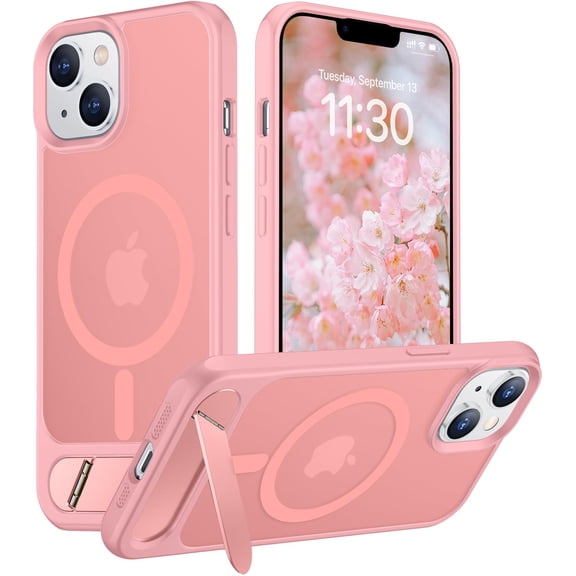 HionlyPro Compatible with iPhone 13 / 14 [Built-in Invisible Kickstand][Compatible with MagSafe] [Military Grade Shockproof] Slim Translucent Matte Phone Case
