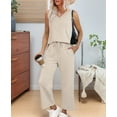 thumbnail image 5 of Two Piece Sets for Women Summer Outfits Lounge Sets Mock Neck Tops Wide Leg Crop Pants Vacation Travel Outfits L, 5 of 8