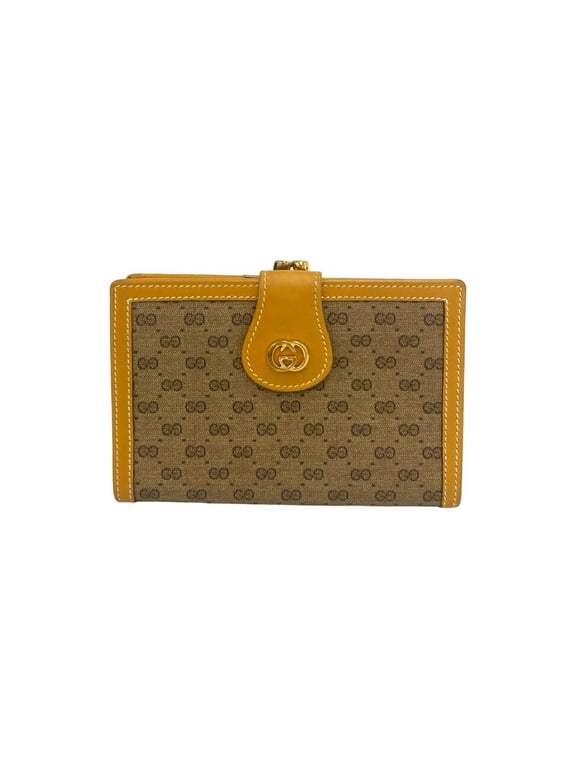 Pre-Owned GUCCI Old Gucci Micro GG Logo Hardware Leather Bi-fold Wallet Mini Coin Purse Brown...