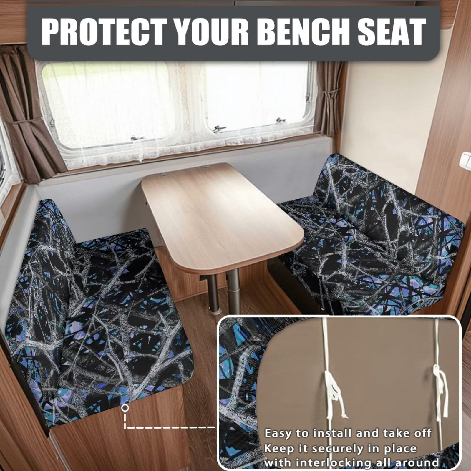 Psesaysky RV Dinette Seat Covers with Elastic Edge Non Slip Washable Blue Camo Hunting Forest Camper Couch Covers for Sofa Universal Fit for Travel Trailer RV Cushion Slipcovers
