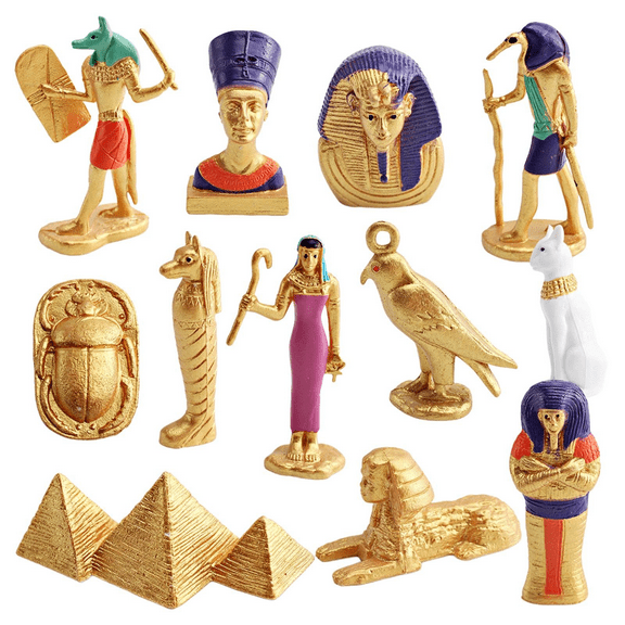 Miniature Egyptian Figurines Set of 12 for Cake Decoration and Imaginative Play