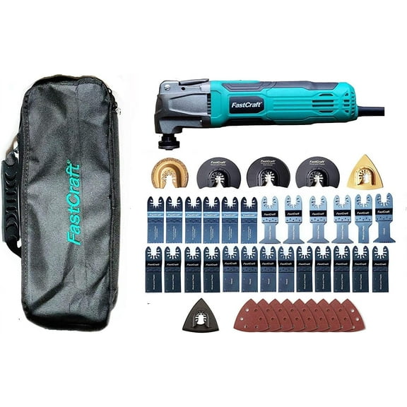 42pc Oscillating Tool FastCraft Multi Tool Set Model 86225-1 (5.0Amp PEAK POWER Rated 2.4A/Keyless/6 Speeds/3-4 Angle Cutting)  40pc Blades  Tote BULK