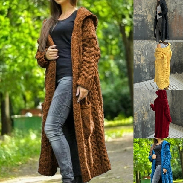 Farfi Mujeres Sólido Color de manga larga trenza de punto Cardigan Sweater Sweater Coat Abrigo Negro Farfi Abrigo