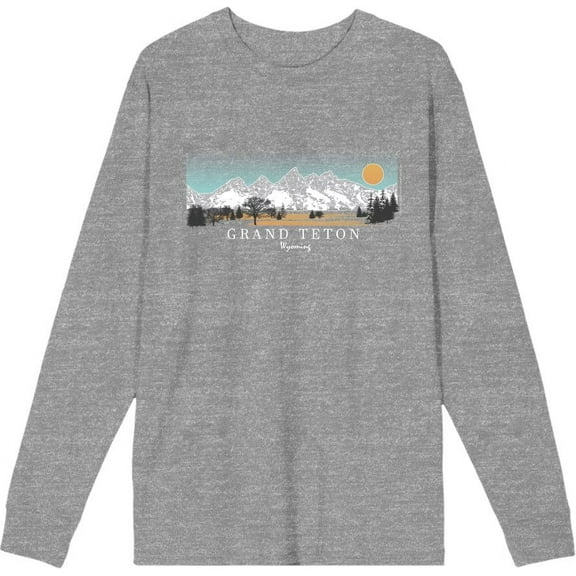 Adventure Society Grand Teton Wyoming Adult Heather Gray Crew Neck Long Sleeve Tee-Small