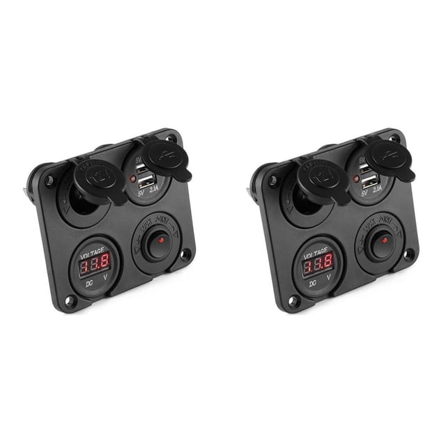 2X DC 12V-24V Car Boat Socket Dual USB Charger Voltmeter Switch Panel for Vehicle Car Boat Motor Home