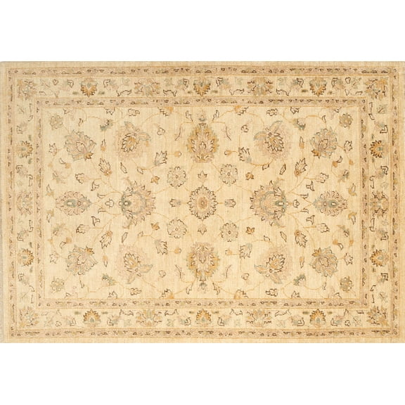 Ahgly Company Machine Washable Indoor Rectangle Traditional Mustard Yellow Area Rugs, 5' x 7'