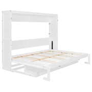 Harper & Bright Designs Queen Size Wall Murphy Bed with Storage, Foldable Cabinet Bed with Vanity Desk, Center Mirror & 2 Side Drawers for Guest Room Office, White