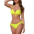 thumbnail image 4 of Women's Knot Twist Halter Bikini Sets 2 Piece Double Straps Tie Back Triangle Bottoms Swimwear Bathing Suits X-Large Yellow, 4 of 5