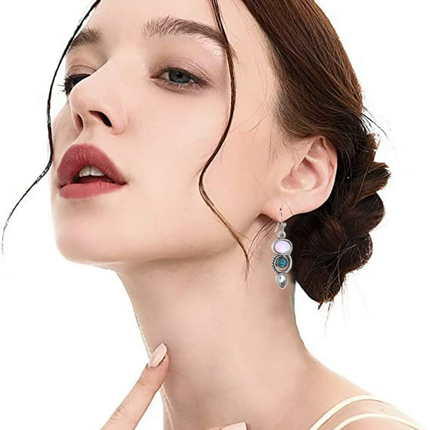 HomeKingdee Fashion Crystal Opal Tears Drop Earrings - Bohemian Style Oval Quartz Dangle Earrings for Daily Wear and Gift Giving