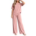 thumbnail image 3 of PNTUTB 2 Piece Set for Women Crew Neck Short Sleeve Top Wide Leg Pants Outfit Set Solid Color Casual Loose Comfortable Daily Trendy Homewear Sets, 3 of 7