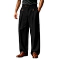 thumbnail image 3 of LEKWK Dress Pants for Men High Waisted Pleated Wide Leg Trouser Relaxed Fit Button Detail Classic Business Casual Lounge Pants for Office Work formal Wear Black XXL, 3 of 5