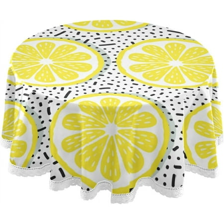 SKYSONIC Fresh Yellow Lemon Round Tablecloth 60In,Table Cover Water Resistant Spill Proof Large Table Cover for Indoor & Outdoor Family Gathering Dinner, Hotel, BBQ