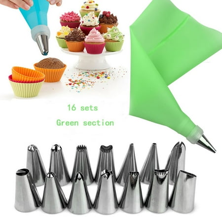 16 Pieces Cake Decorating Supplies Kit with 14 Nozzle, 1 Icing Pipe Bag, 1 Converter Baking Supplies Frosting Tools Set for Cupcakes