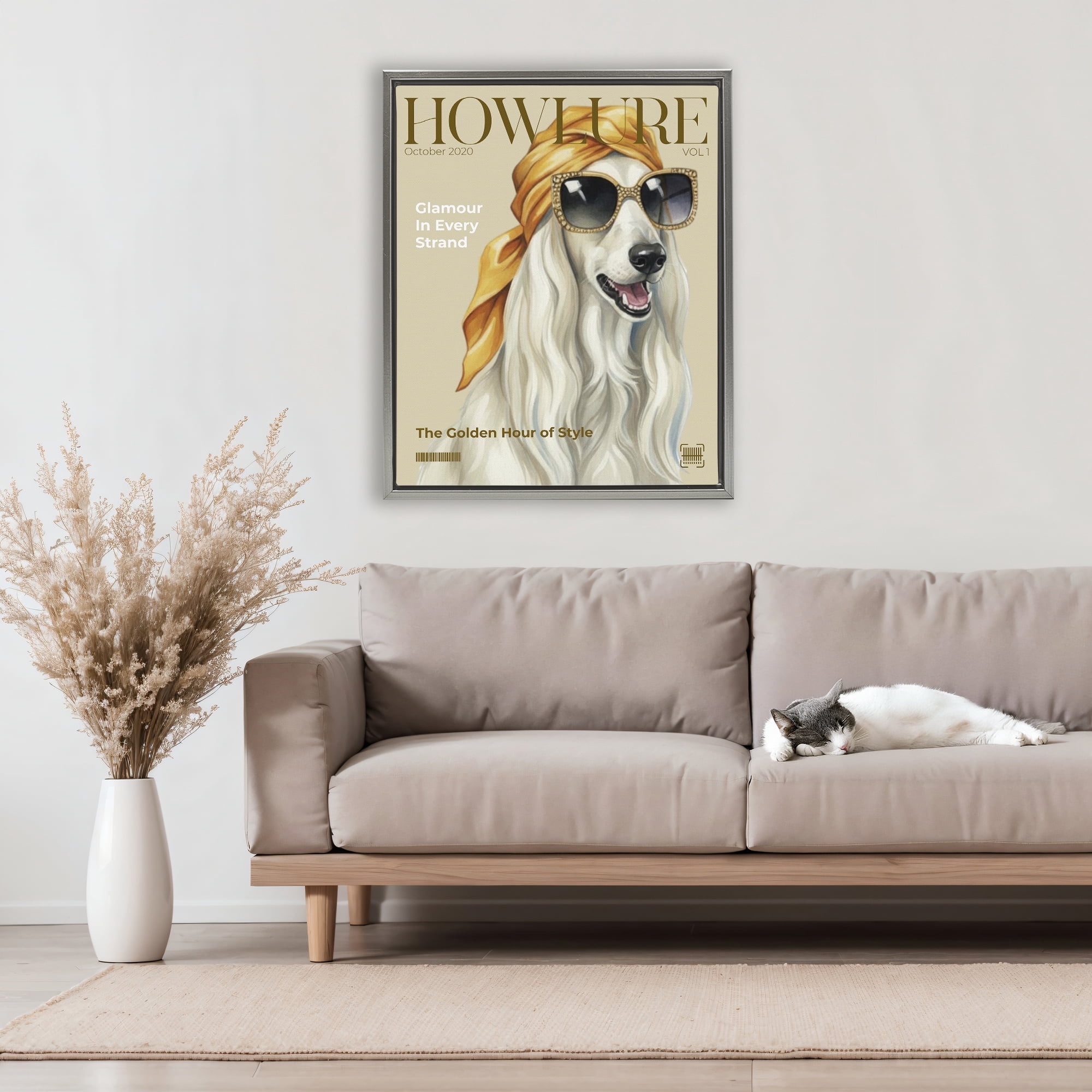 Stupell Industries Howlure Dog Fashion Magazine Gray Framed Floater Canvas Wall Art, design by A Barefoot Stylist