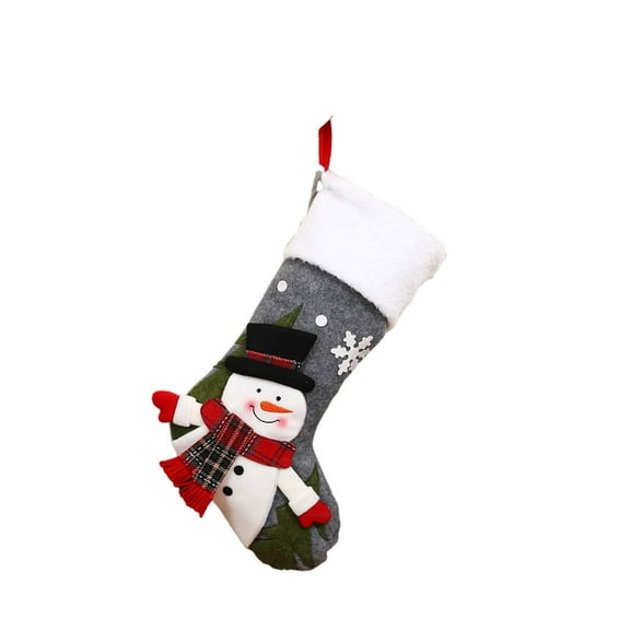 Odeerbi Christmas Stocking Christmas Large Stockings Plaid With Plush Cuff Stocking Decor Gift Bag Gray