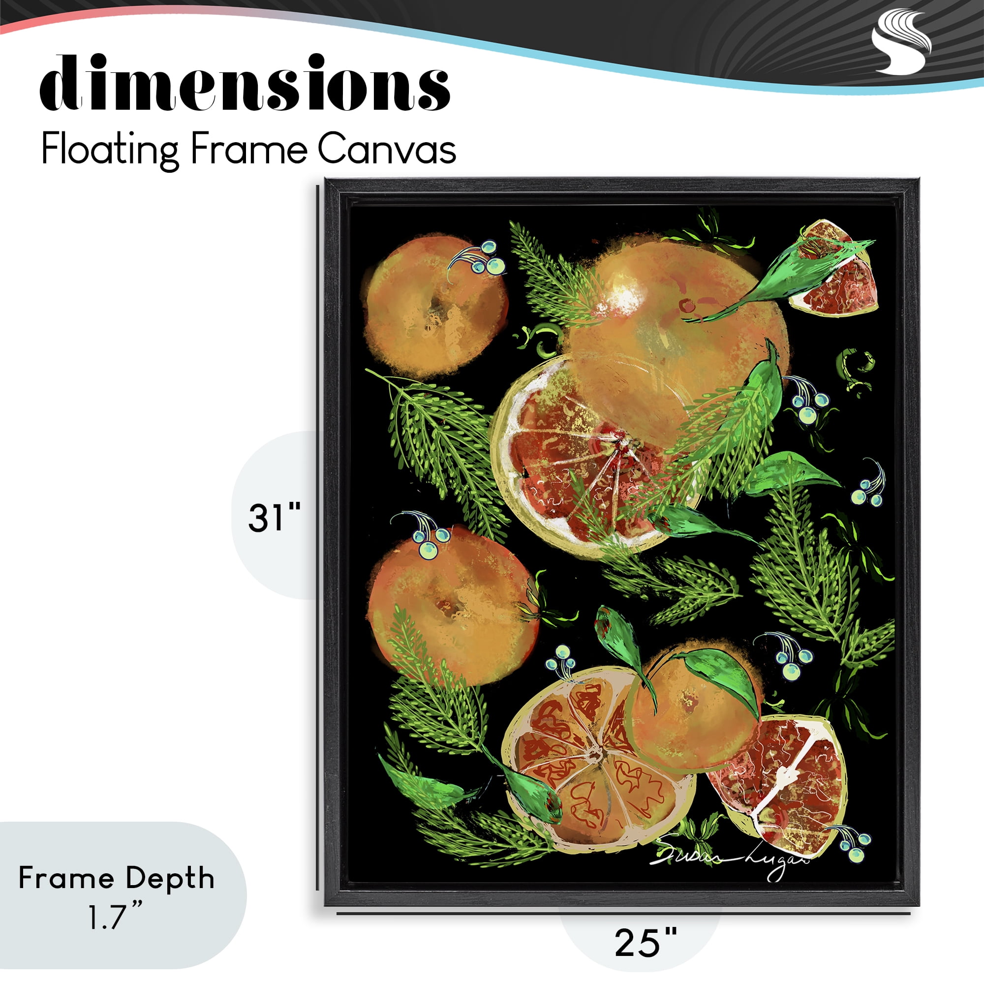 Stupell Industries Grapefruit & Ferns Medley Black Framed Floater Canvas Wall Art, design by Susan Lugar