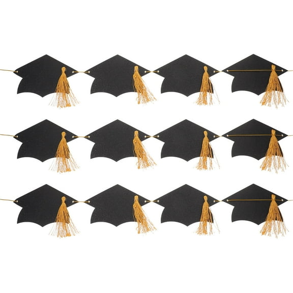 OUNONA Graduation Cap Garland String Congrats Grad Party Decoration Hanging Hat Cutouts Banner