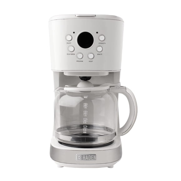HADEN Cafetera, Cafetera de Goteo Programable de 12 Tazas con Función de Apagado Automático y Filtro de Agua Lavable Reutilizable, Marfil y Cromo