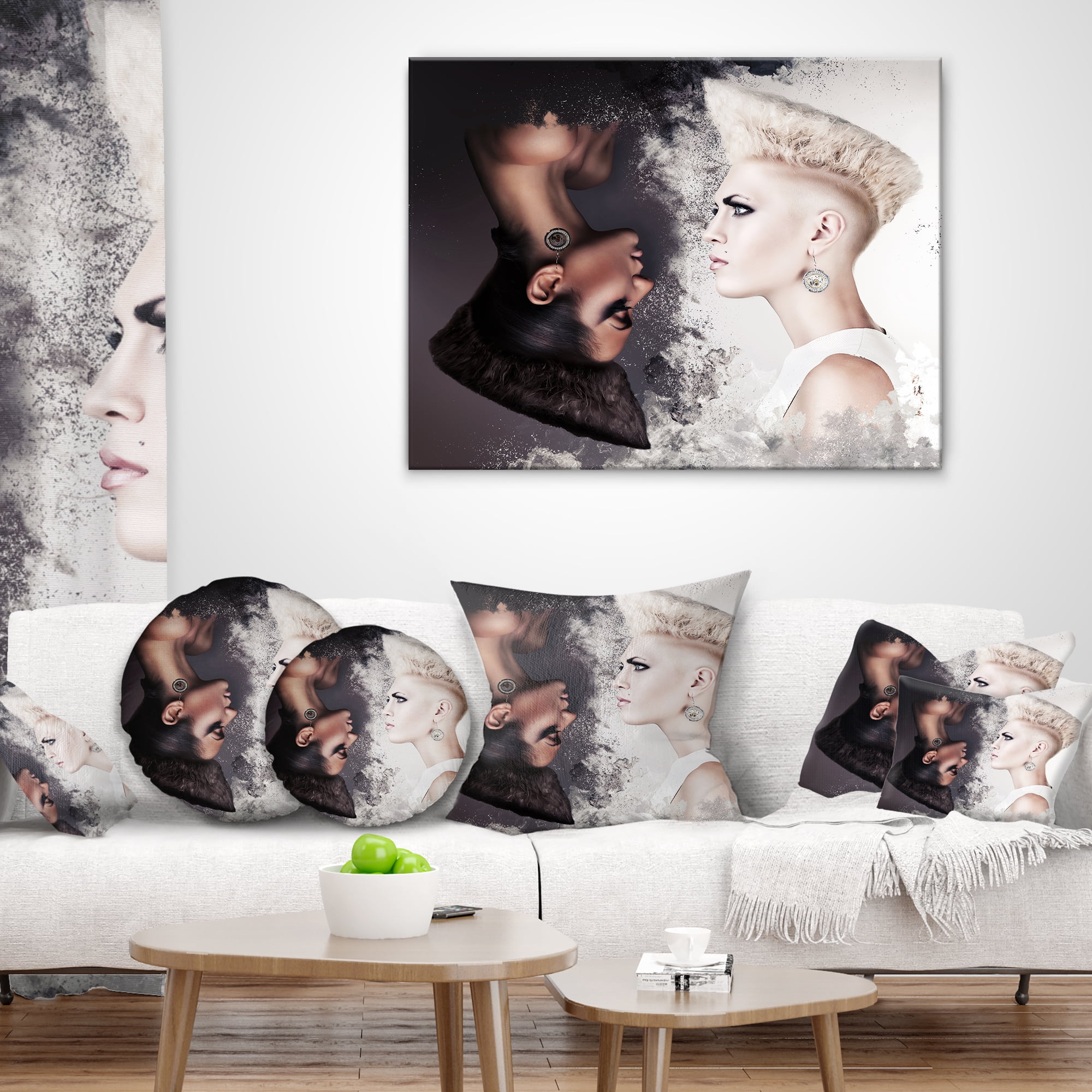 Designart Evil and Good Beautiful Women - Portrait Throw Pillow - 12x20