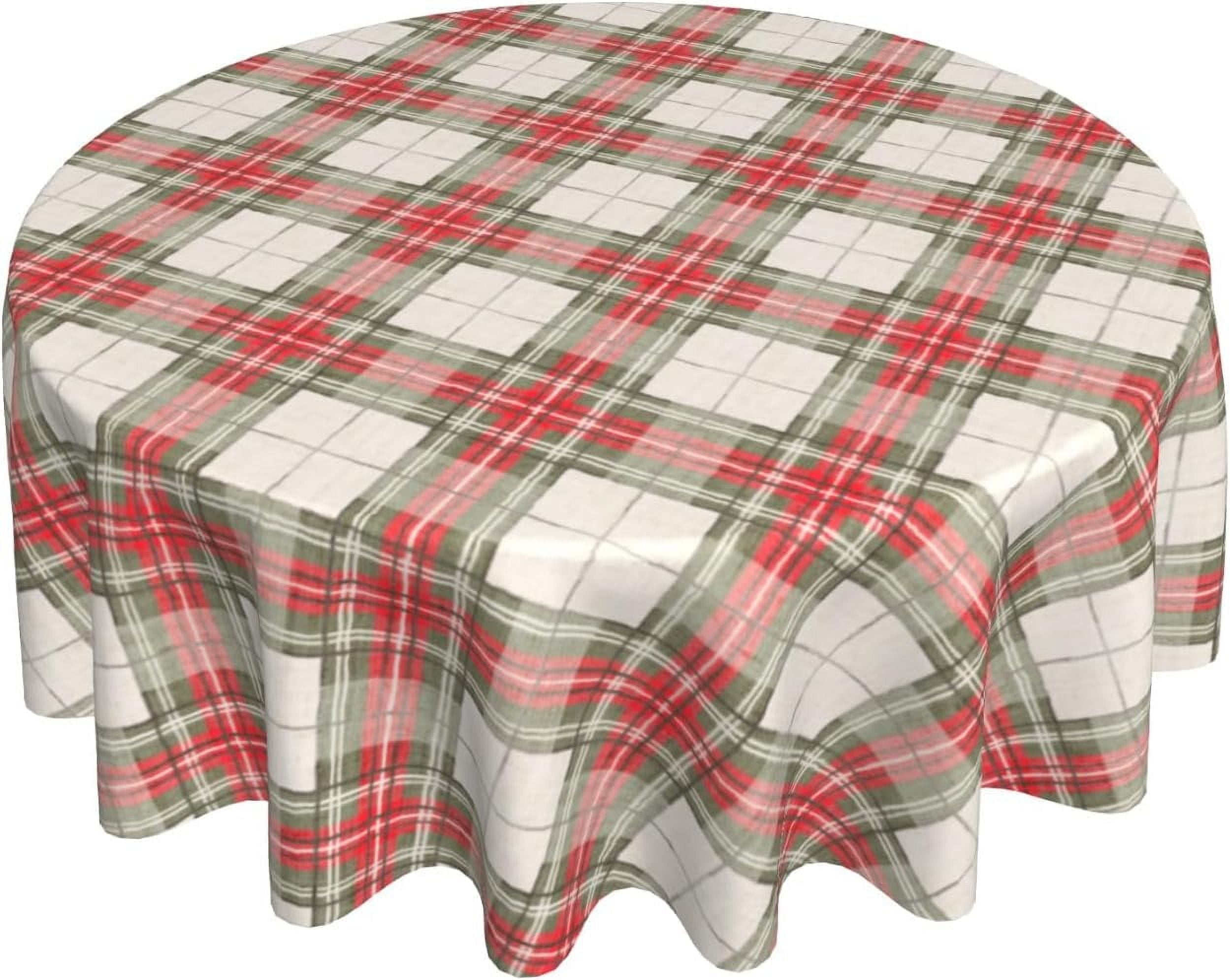 Christmas Checkered Tablecloth Round, 60 Inch Winter Xmas Red Green Tartan Buffalo Plaids Table Cloth Cover, Non-Slip Waterproof for Kitchen Dining Party Holiday Farmhouse Decor