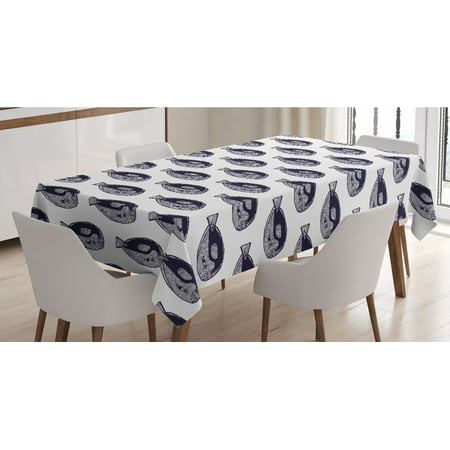 

Underwater Tablecloth Monochrome Surgeonfish Pattern in Hand Drawn Tropical Fish Dotted Fins Ocean Rectangle Satin Table Cover for Dining Room and Kitchen 60 X 84 Indigo White by Ambesonne