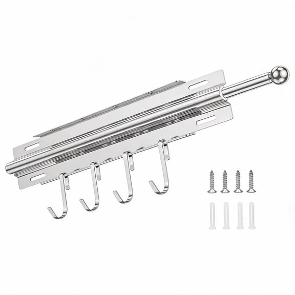Valet Rod for Closet Pull Out, Heavy Duty 30 lbs Capacity Slide Out Wardrobe Organizer Rail with 4 Sliding Hooks, Smooth Clothes Hanging Rod, Fits 16.5 Inch Deep Cabinet, Silver