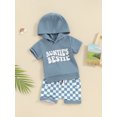 thumbnail image 2 of Auntie's Bestie Baby Outfit Toddler Baby Boy Summer Clothes Short Sleeve Hooded Top T-shirt and Checkerboard Shorts Set, 2 of 7