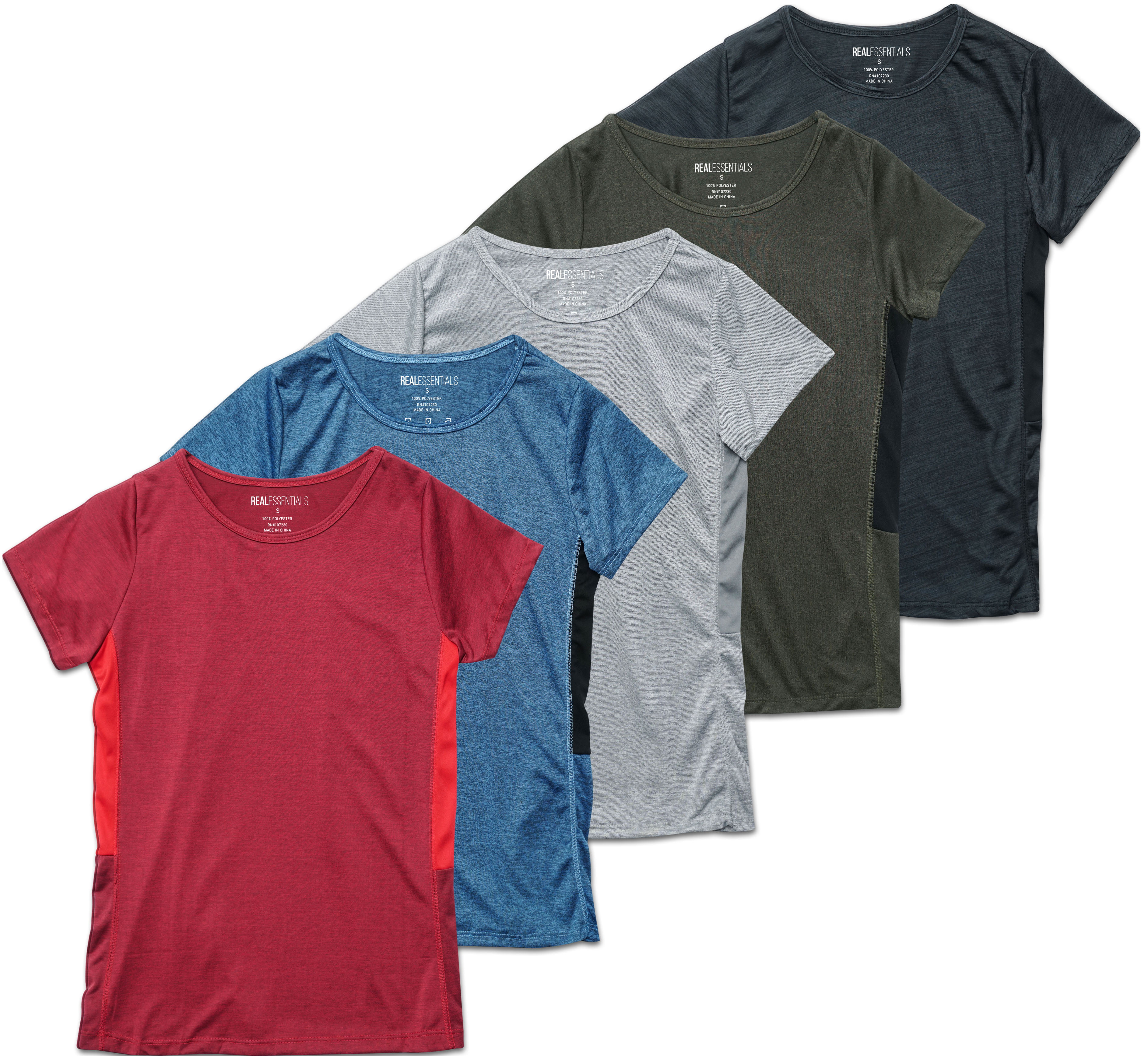 Real Essentials - 5-Pack Women's Short-Sleeve Crew Neck T-Shirt Dry-Fit ...