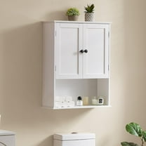 White Bathroom Wall Cabinet, 30"x24" Wall Mounted Medicine Cabinet, Over The Toilet Space Saver Wood Hanging Storage Cabinet, with Adjustable Shelves Cupboard for Bathroom, Laundry, Kitchen