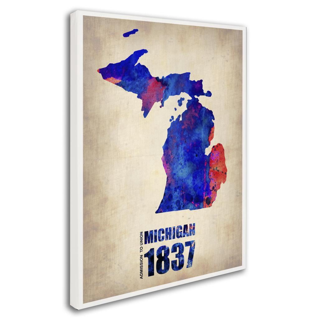 Trademark Fine Art "Michigan Watercolor Map" Canvas Art by Naxart