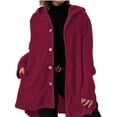 thumbnail image 1 of Chaqueta de Otoño para Mujer con Capucha, Informal, con Botones, Larga, Holgada, de , con Bolsillos. Vino Tinto L, 1 of 7