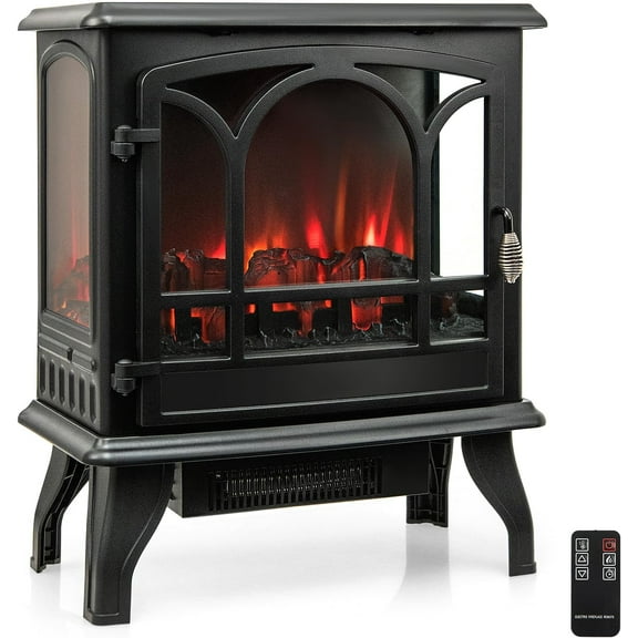 GOFLAME 23” Electric Fireplace Stove, Freestanding Fireplace Heater with 3-Level Dimmable Flame Effect and 6H Timer, Remote Control, Compact Stove Heater with Overheat Protection, 1400W