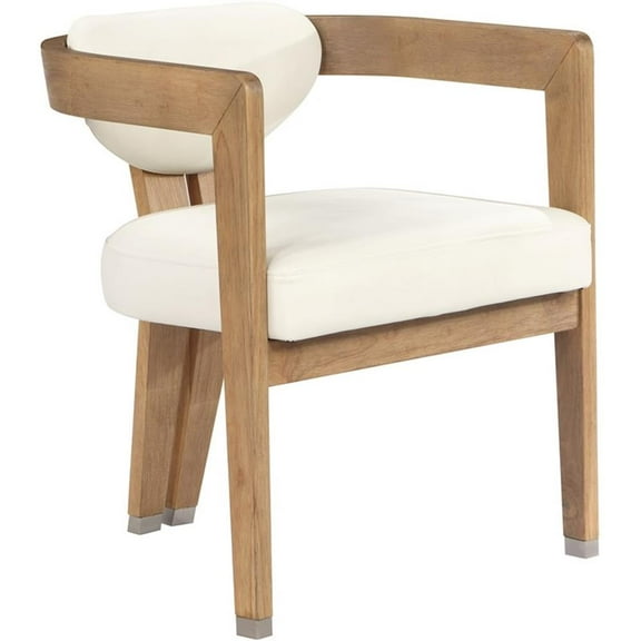 Maklaine Solid Wood Cream Dining Chair Rectangular Vegan Leather 24" W x 23.5" D x 29" H Assembled